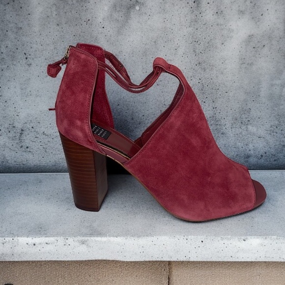 Womens Burgundy Suede Open-Toe Block Heels W/ Back Zipper - Size 10 - Picture 1 of 16